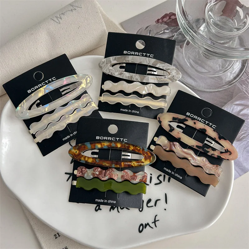 

3PC Good Quality Vintage Acetate Hairpin Solid Color Hair Side Clips for Girls Women Korean Hair Accessory