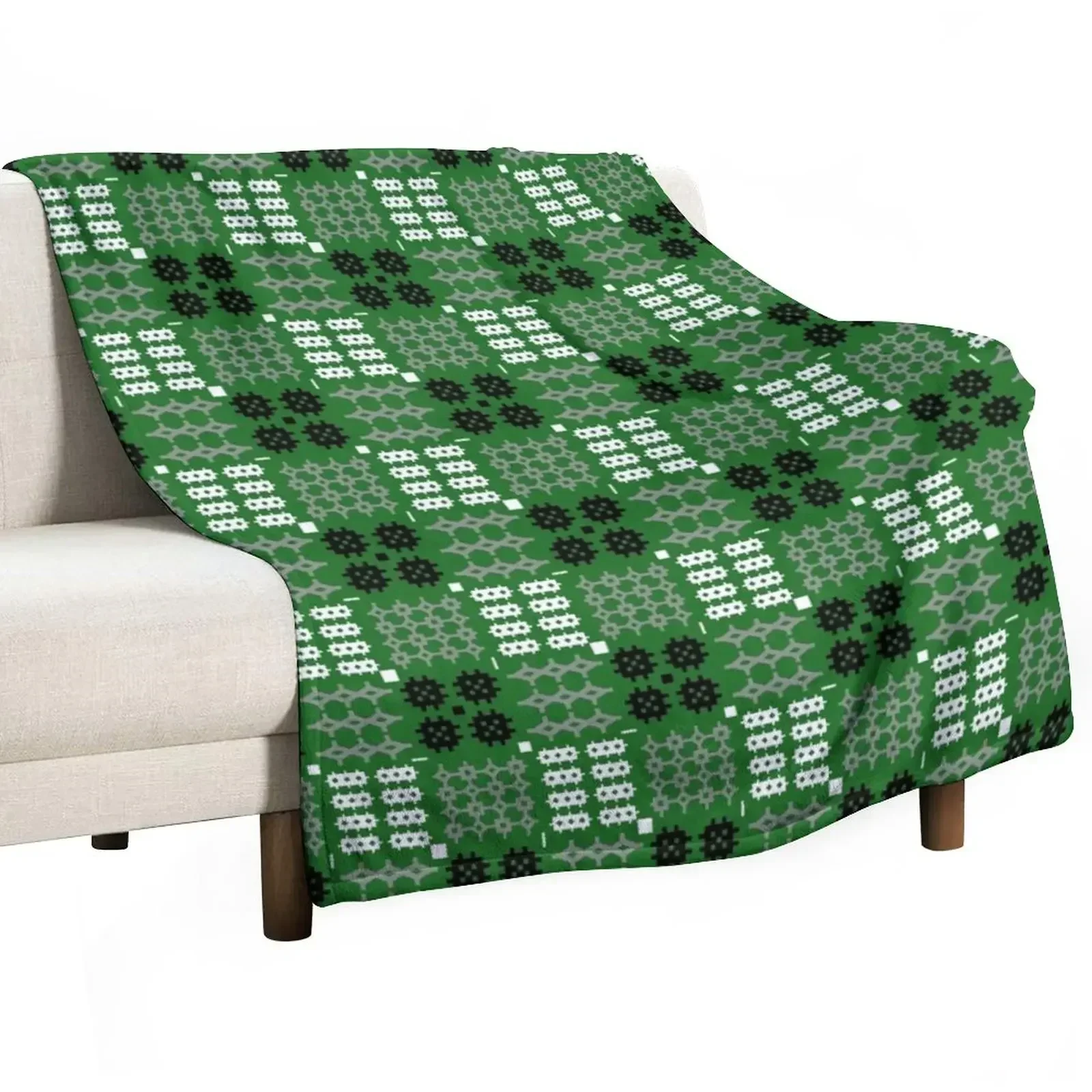 Welsh Tapestry Pattern, Carthen Cymraeg, Cymreig (green) Throw Blanket Plush Giant Sofa Warm Hair Blankets