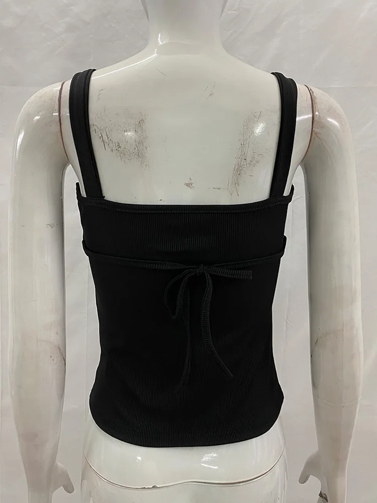 Camisetas Casuais Femininas de Verão com Estampa Floral em Preto e Azul, Decote em V, Lateral com Cordão, Estilo Sexy Slim Y2K Retro