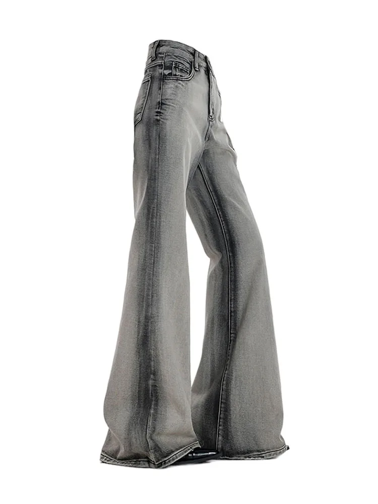 

Office Lady Flare Jeans Low Waist Comfortable Washed Grey Bell Bottoms Women Fashion Denim Trousers American Retro High Quality