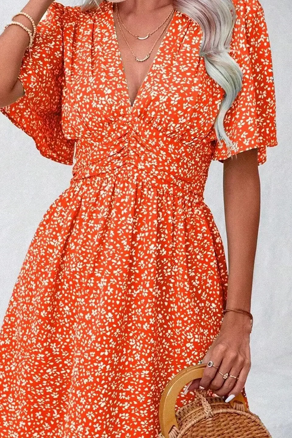 2025 New Summer Short Sleeve Dresses for Women V-Neck Print Women Dress A-LINE Short Dress Women Vestidos De Verano Mujer Q63