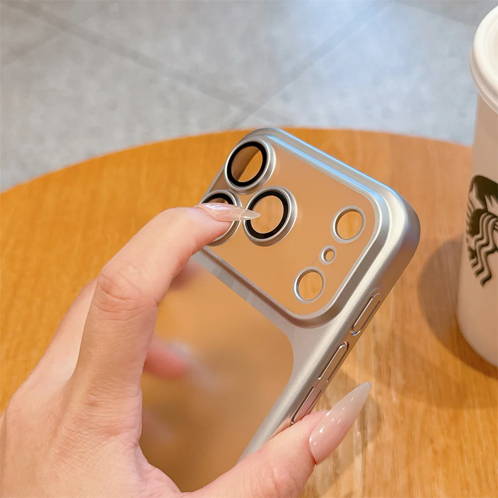 เคสโทรศัพท์ iPhone 17 Pro Max แบบหรูหรา โปร่งแสงด้าน ป้องกันเลนส์เต็มรูปแบบ กรอบสีเมทัลลิก ฝาหลังแบบเกราะ