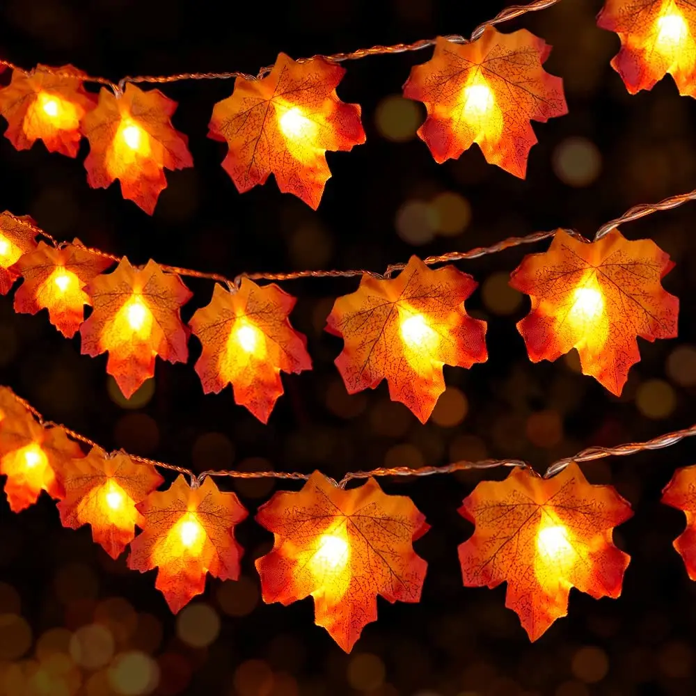 Battery Operated 10leds 20leds 30leds 40leds Maple Leaf LED String Lights Autumn Stair Railing Decoration Plants Fence Lights