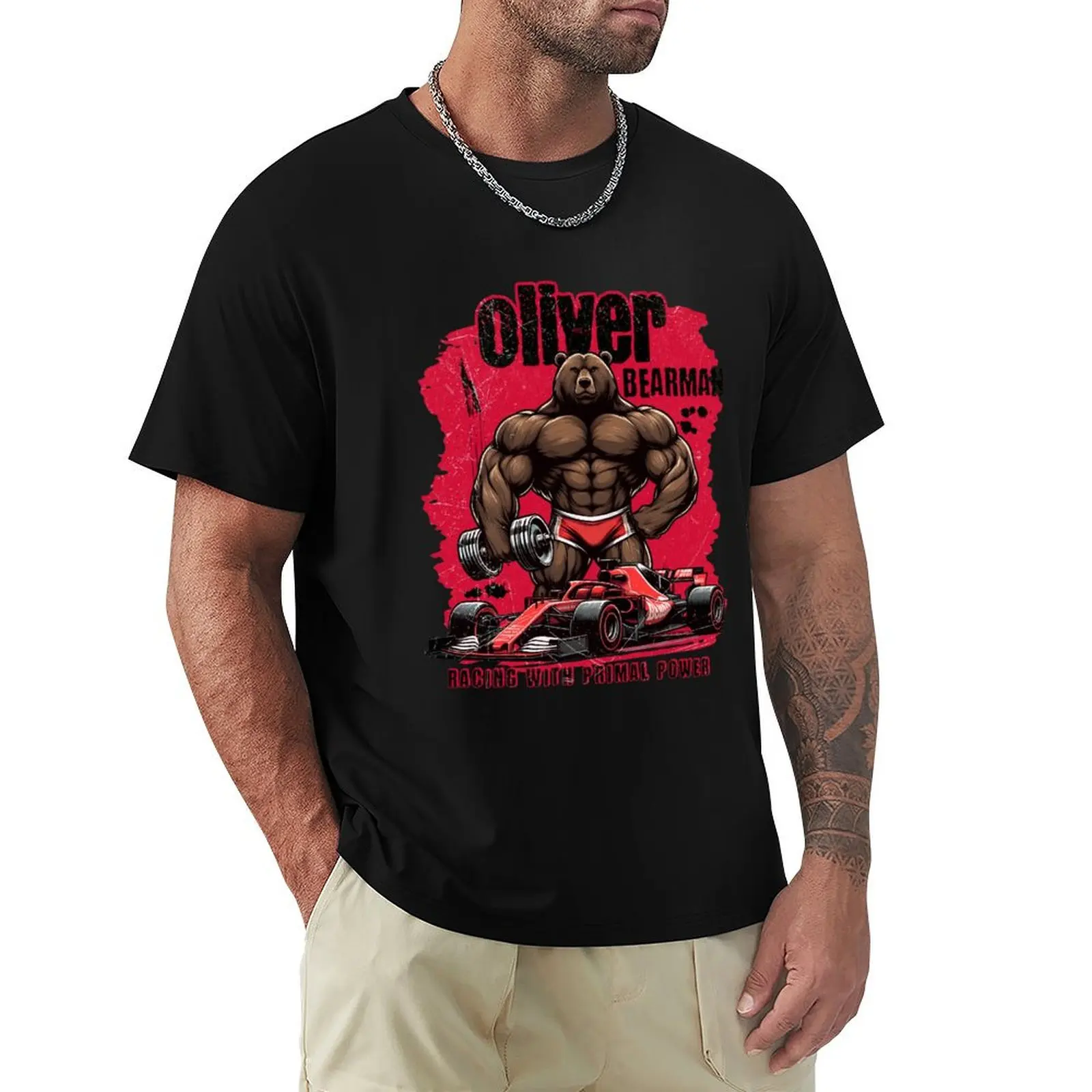 

Oliver Ollie Bearman - Racing with Primal Power T-Shirt kawaii clothes blacks t shirt men