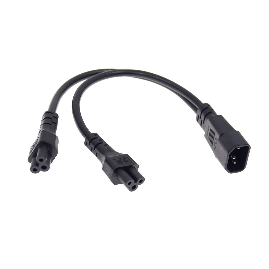 Power Y Type Splitter Adapter Cable Single IEC 320 C14 Male to Dual C5 Female Short Cord for Computer host display 0.32M