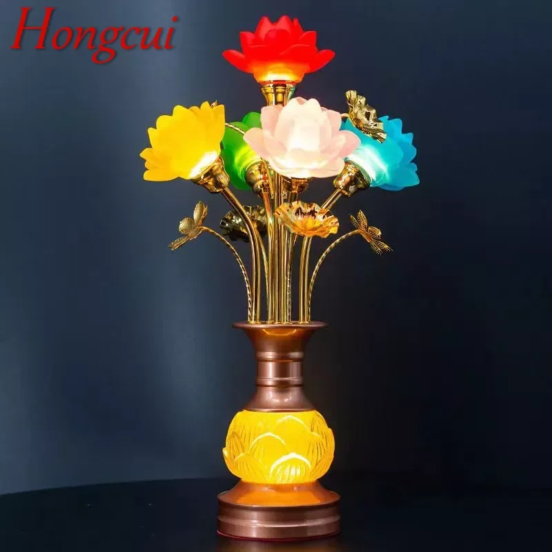 

Hongcui Colored LED Lotus Table Lamp For Buddha Lamp Household Buddha Hall Lamp Glass Lamp Temple Worship Buddha Front Lamp