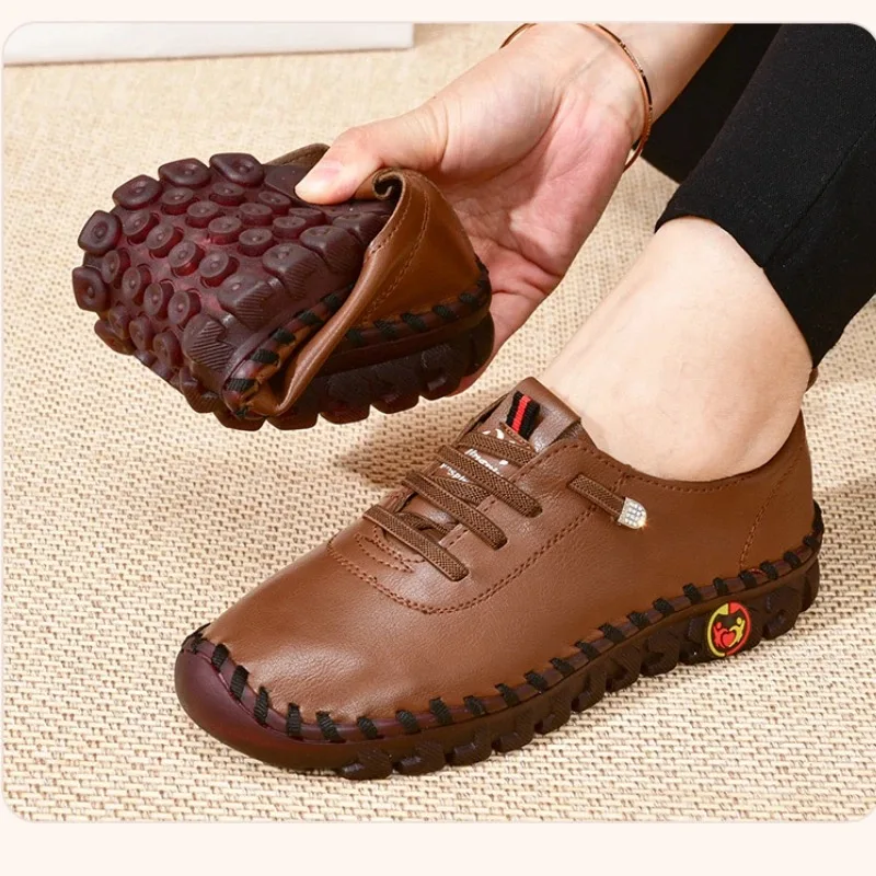 Women Shoes Sneakers Leather Loafers Shoes for Women Comfortable Slip on Shoe Hand Sewing Thread Mom Shoes Zapatillas De Mujer