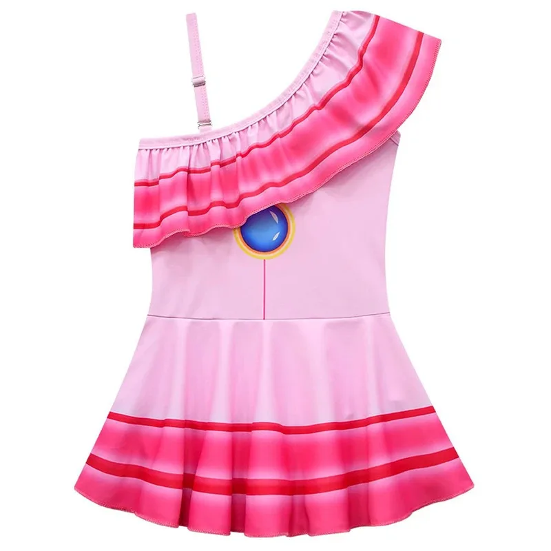 2023 Super Bros Summer Girls Anime Swimsuit Princess Peach Swimwear Holiday Party Pink Cute Bikini Kids Tulle Sunscreen Clothing