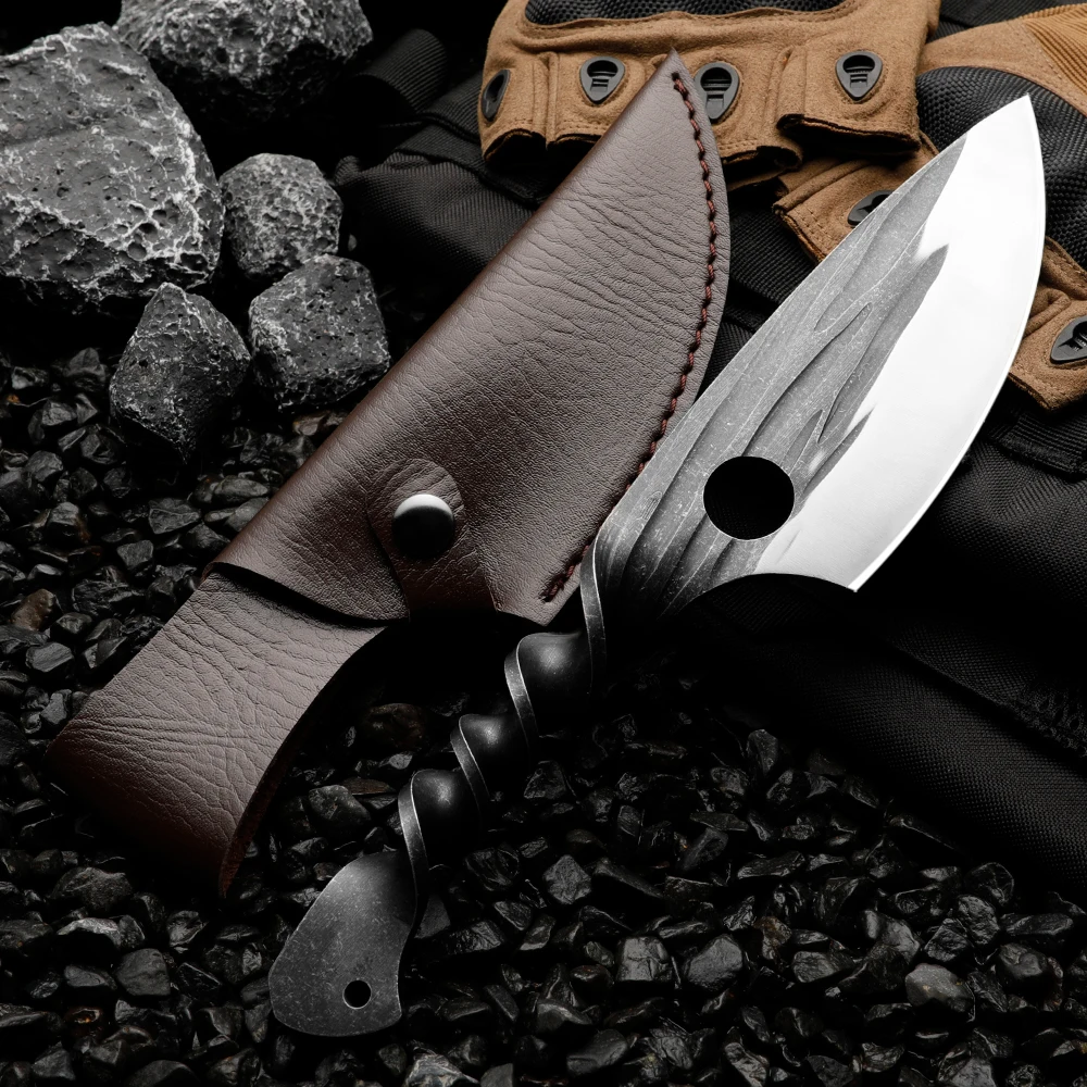 HUANGFU Forged Spring Steel Outdoor Knife Fixed Blade Hiking Hunting Knife Survival Rescue Knife Self Defense Knife Gift for Men