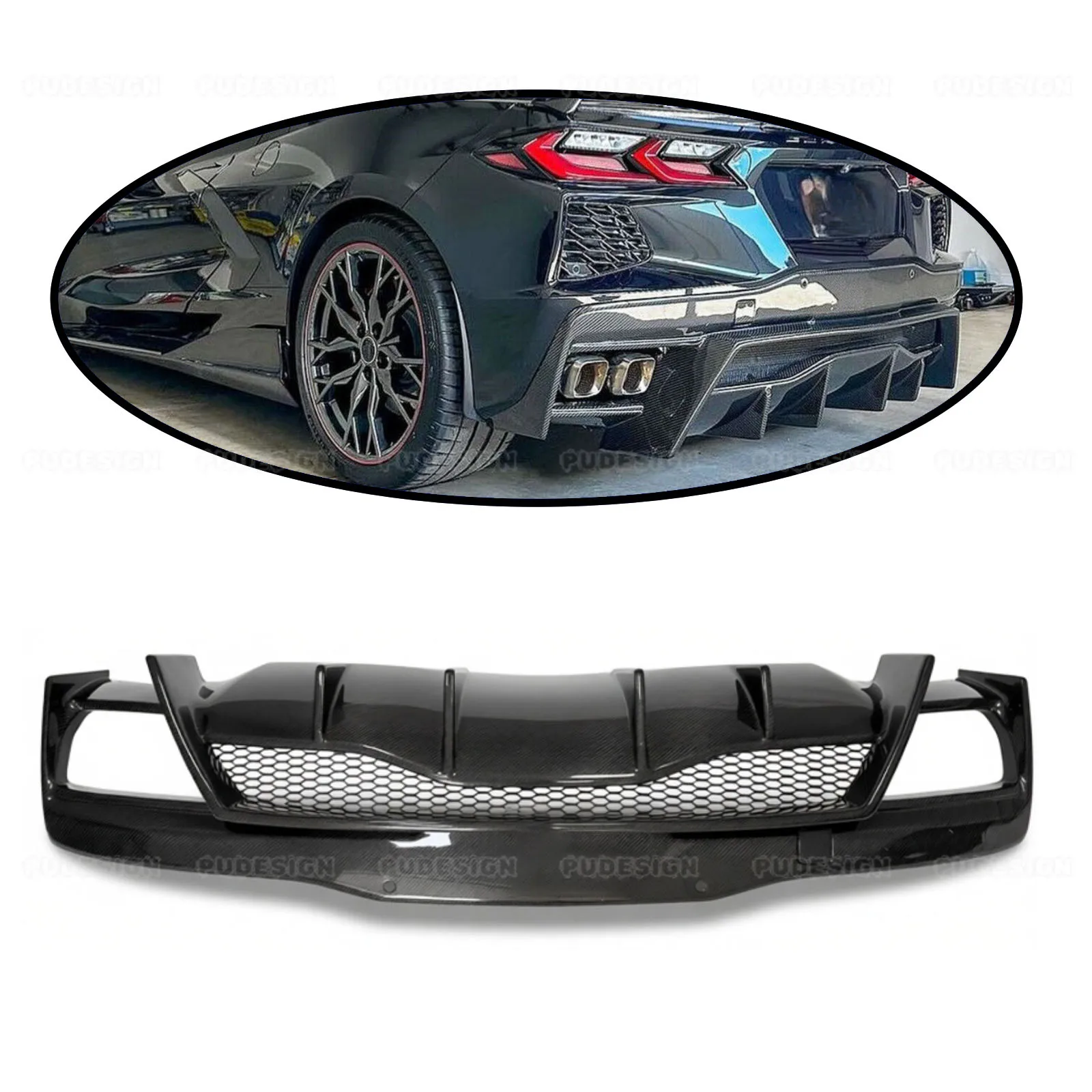

For Chevrolet Corvette C8 Stingray Z51 Car Rear Bumper Diffuser APR Style Spoiler Splitter Body Kit Dry Carbon Fiber