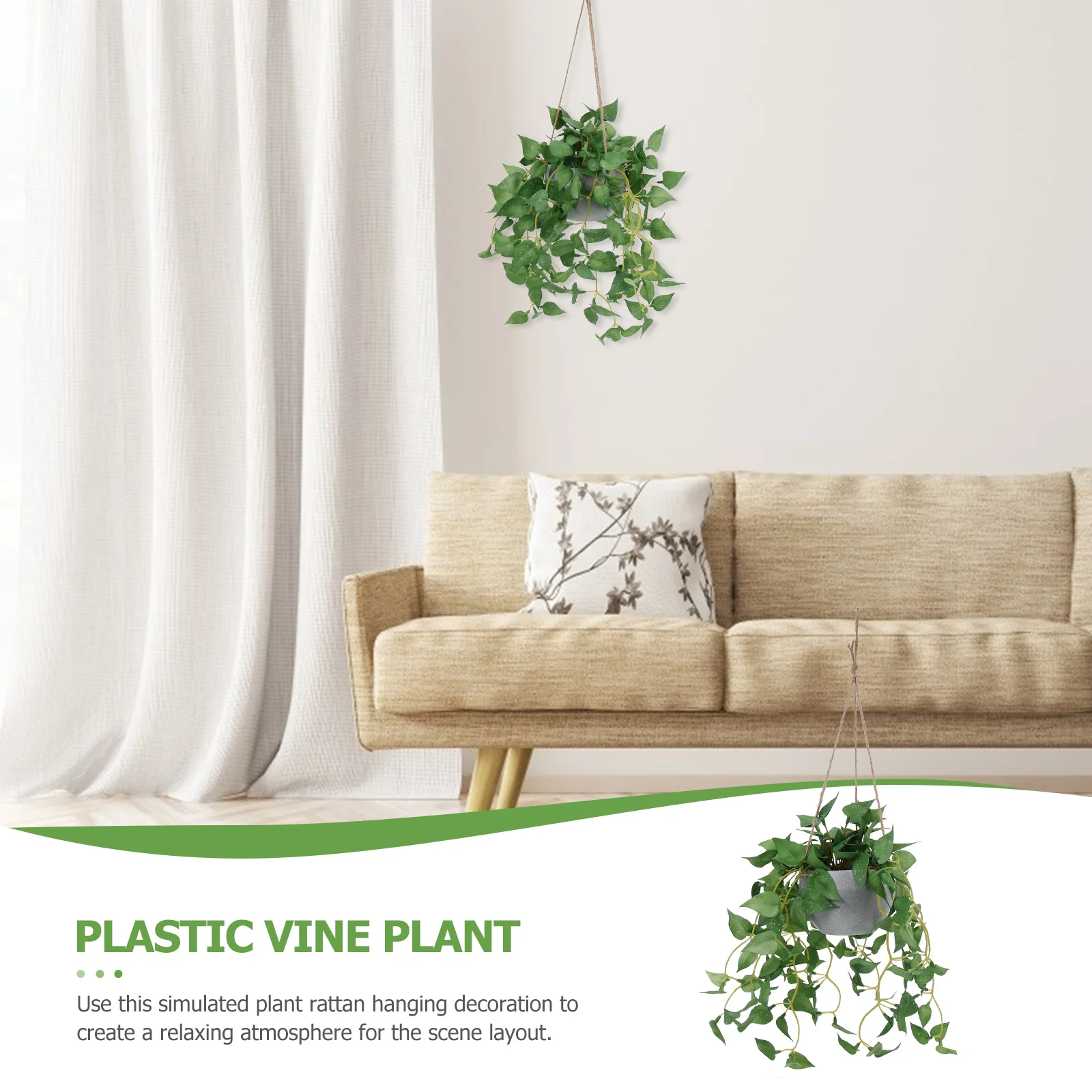 

Wall-Mounted Lifelike Rattan Plant Pendant Exquisite Details Home Office Decoration Simulation Rattan Pendant Plastic Vine Plant