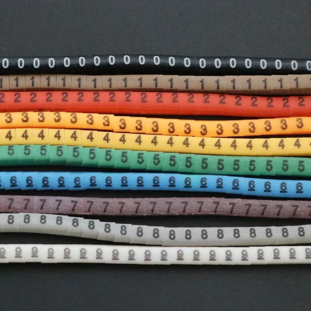 PVC 번호 튜브 배선 식별 1.5 제곱 밀리미터 다색 케이블 마커 슬리브 0-9 숫자 와이어 라벨 와이어 케이블