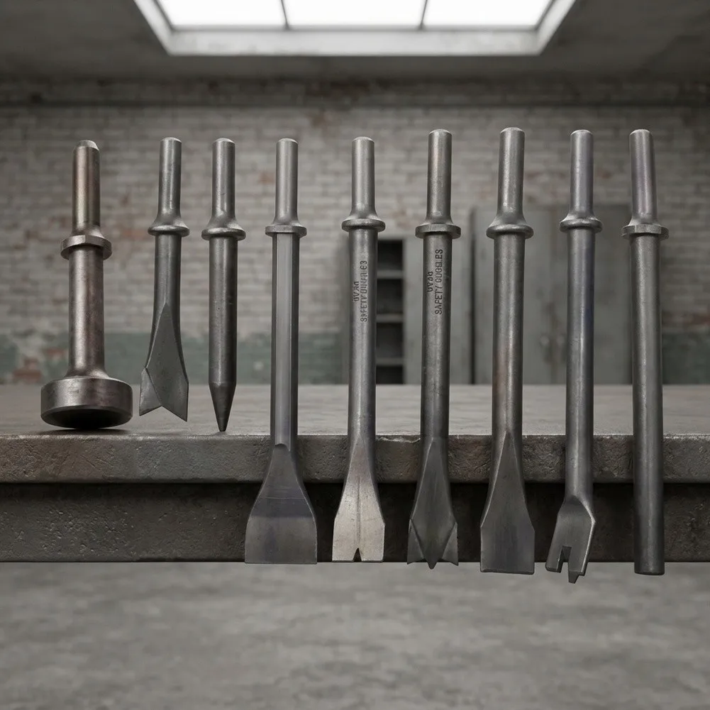 For Air Chisel Bit Set 9 Pieces Designed for Pneumatic Hammer Applications Including Scaling Rivet Removal and Grooving
