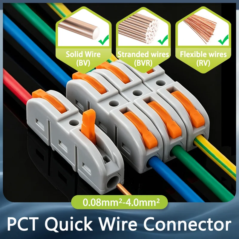 1~100pcs Quick PCT Lamp Wire Connector Universal Parallel Wire Junction Box 0.08-4.0mm2 Push-in Conductor Wire Terminal Block