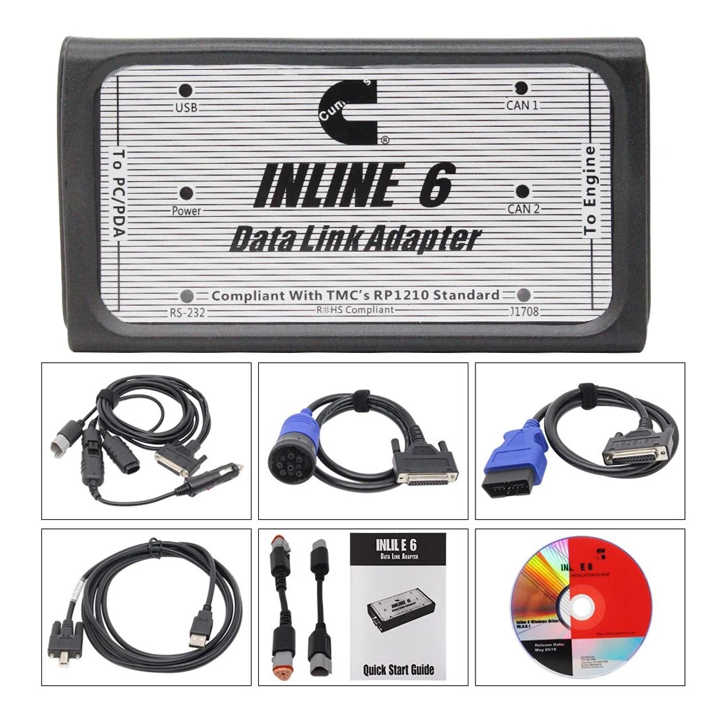 Diagnostic Tool For INLINE 6 V7.62 V8.7 Data Link Adapter Heavy Duty Truck For C- ummins Supports SAE J1708/J1587 and J1939/CAN