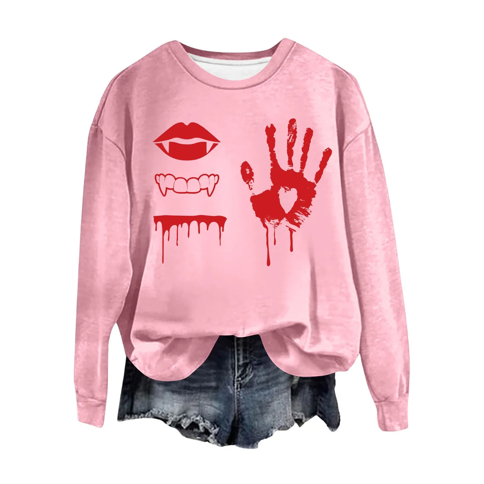 

Halloween Knitted Sweater Women Blood Print Pullover Korean Fashion Casual Jumper All-Match Autumn Winter Street Sweatshirt