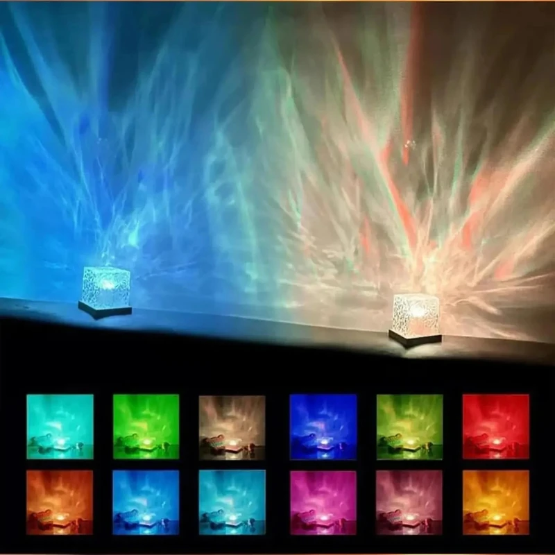 Colors Dynamic Rotating Water Ripple Projector Night Light Flame Crystal Lamp for Living Room Study Bedroom Rotating Light