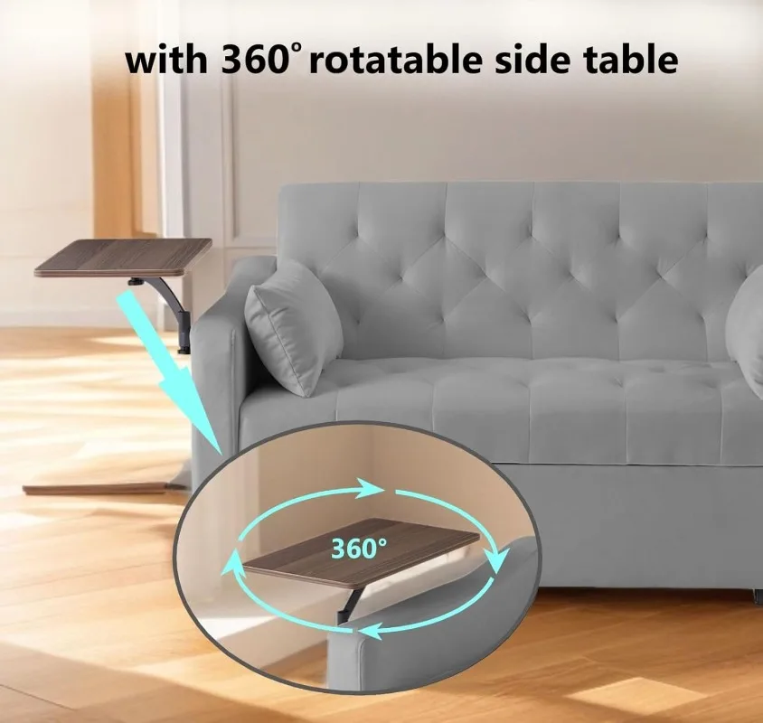 53-Inch Velvet Full Size Sleeper Sofa Couch with Pullout Bed,Convertible Pull Out with Golden , Guest Room, RV (04Grey)