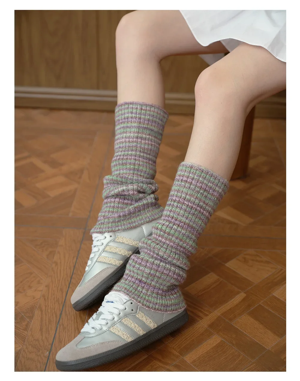 خمر مزيج الصوف متماسكة تدفئة الساق للنساء مخطط التدرج Y2K نمط ترهل الجوارب طبقات الموضة