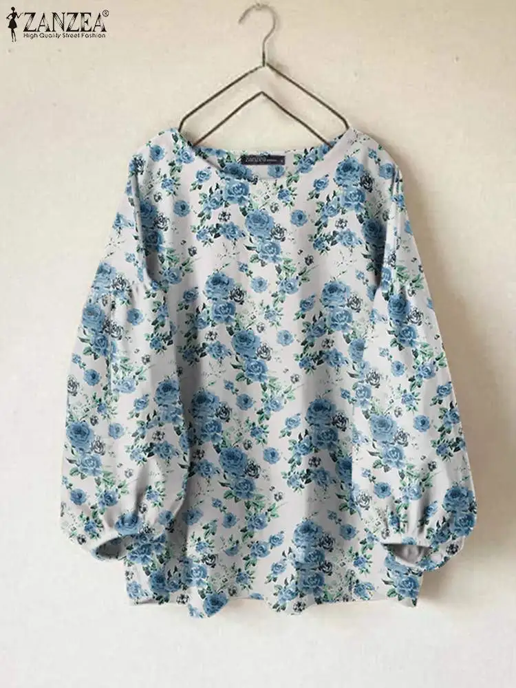 ZANZEA Floral Print Casual Loose Blouses Women 2024 Fashion Drop Shoulder Lantern Sleeve Blusas Summer Elegant O Neck Tunic Tops