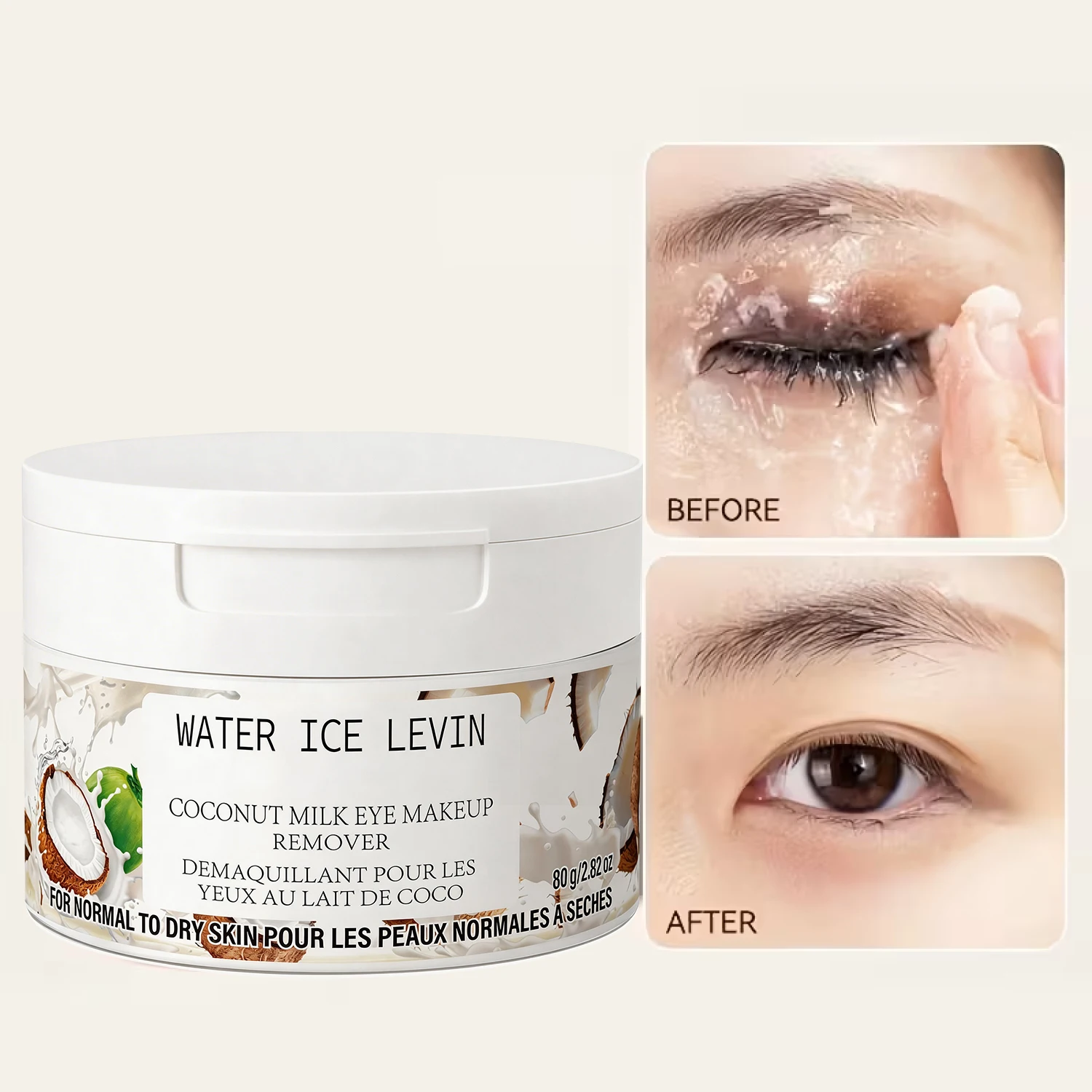 Coconut Milk Eye Makeup Remover, Gentle Cleansing & Moisturizing Cream for Normal to Dry Skin, with Collagen Hyaluronic Acid
