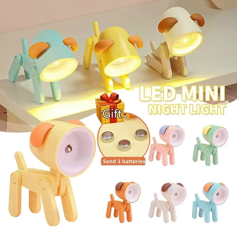 LED Mini Night Light Cute Dog Deer Foldable Desk Lamps Desktop Ornament Book Light Kids Room Bedside Bedroom Decor Holiday Gifts