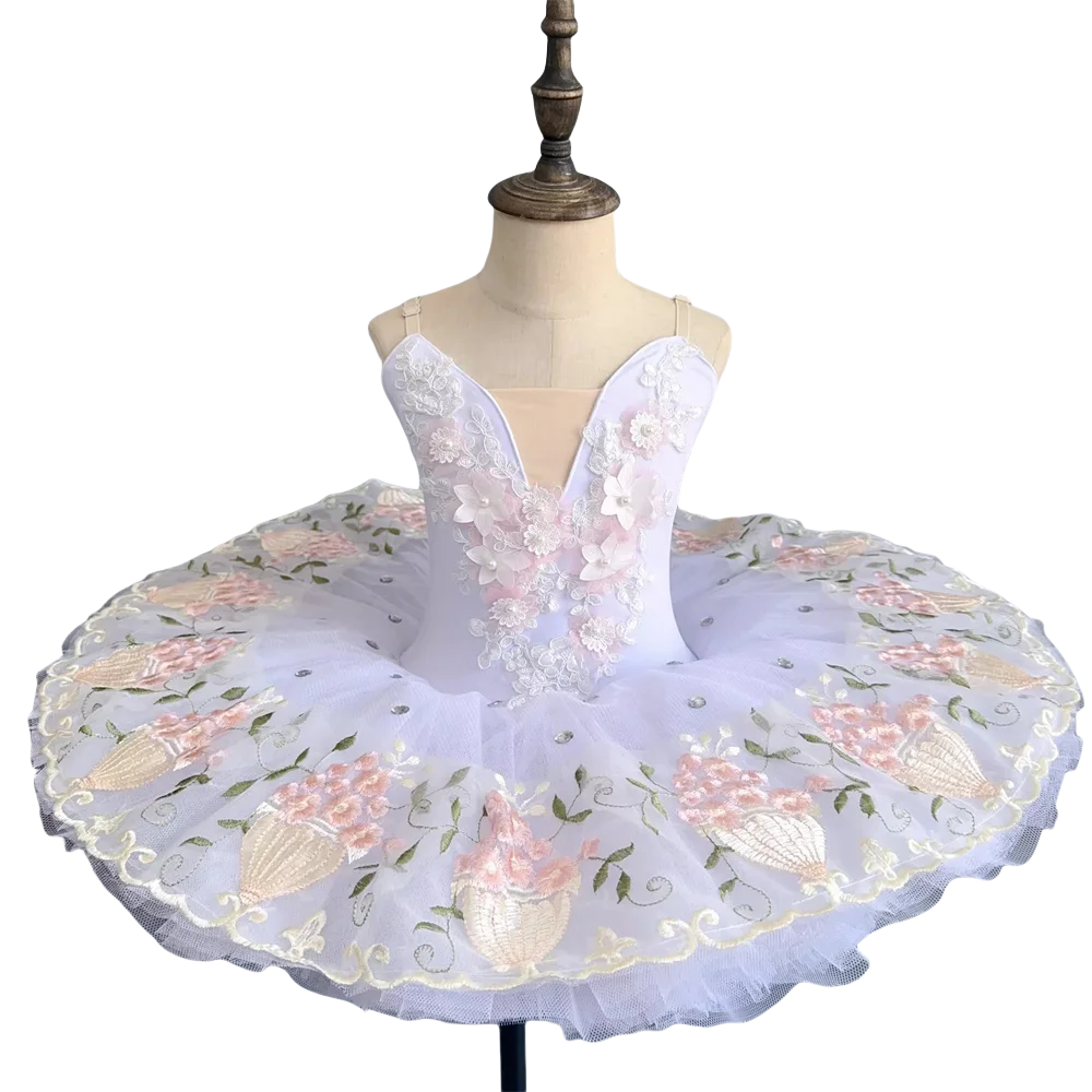 Robe de Spectacle de Ballet pour Enfants, Appliques Roses, Vêtements Professionnels FzLake, Jupe Tutu, Nouveautés
