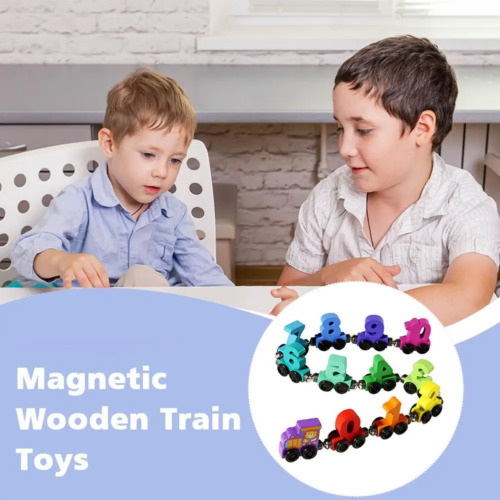 Children's Wooden Magnetic Building Blocks Assembly Car Digital Train Enlightenment Early Education Digital Cognitive Puzzle Toy