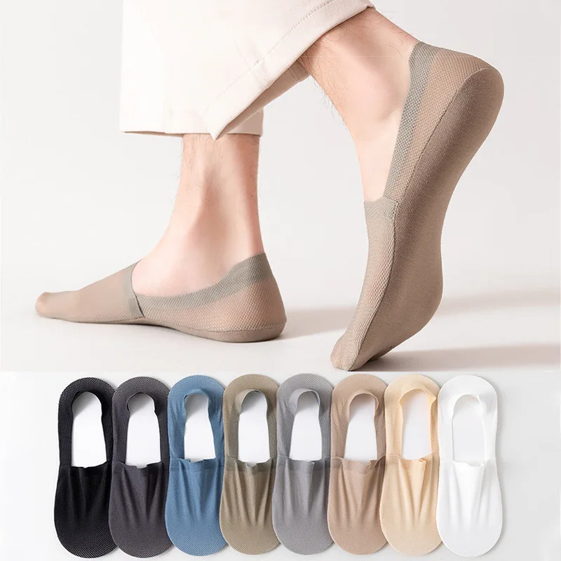 3Pairs Mannen Bootsokken Dunne Ademende Zachte Casual Zomer Onzichtbare Sok Hoge Kwaliteit Effen Kleur Siliconen Antislip Low cut Sox