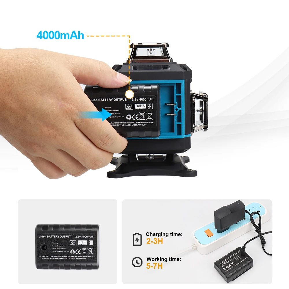 Imagem -05 - Kezers-display Nível Laser Verde com Mala de Controle Remoto Bateria Li-ion 16 Linhas 4d 360 Kl4d03g 4000mah 1m Tripé