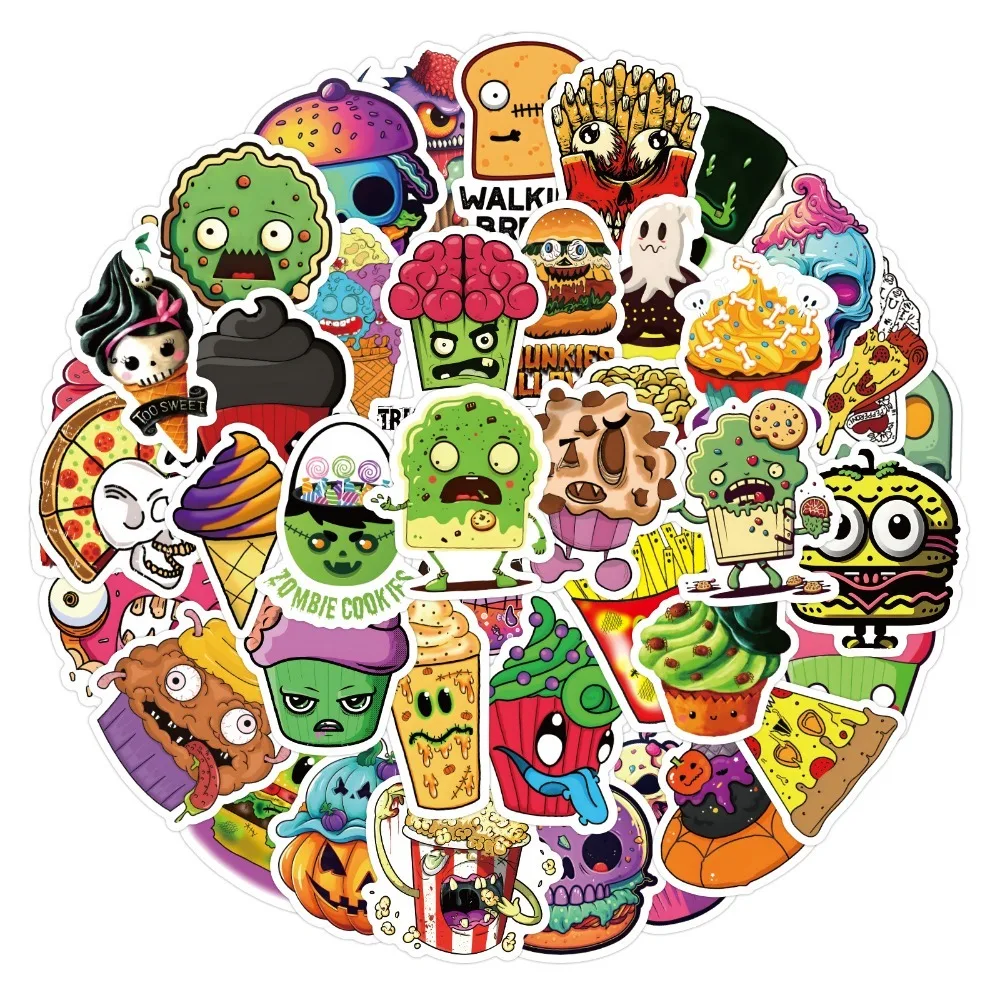 60 pçs halloween engraçado série de alimentos dos desenhos animados graffiti adesivos mala copo água guitarra scooter telefone móvel diy decoração decalques