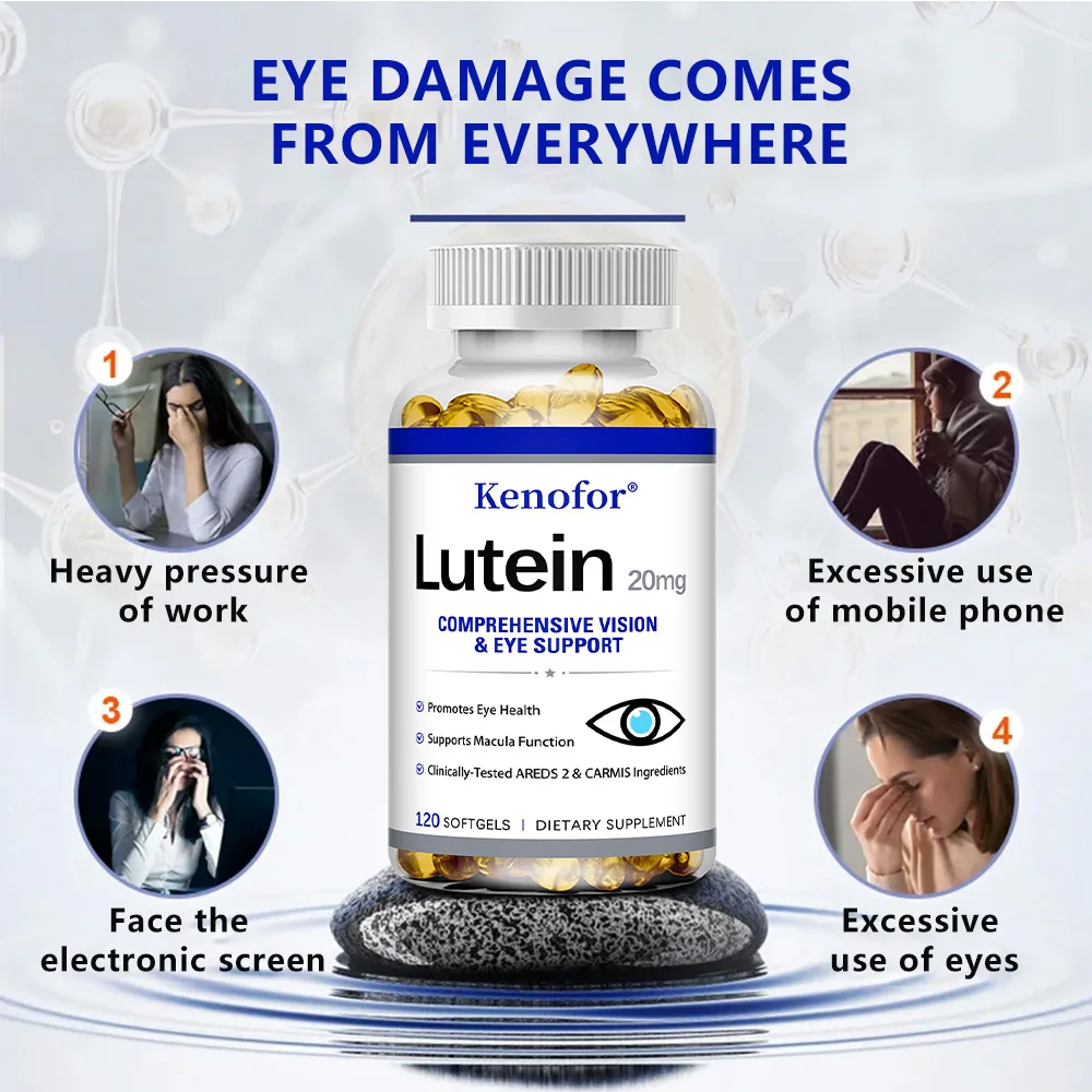 كبسولات لوتين 20 ملغ، فيتامين صحة العين، يعزز صحة العين، غير معدلة وراثيًا، مكمل خالٍ من الغلوتين
