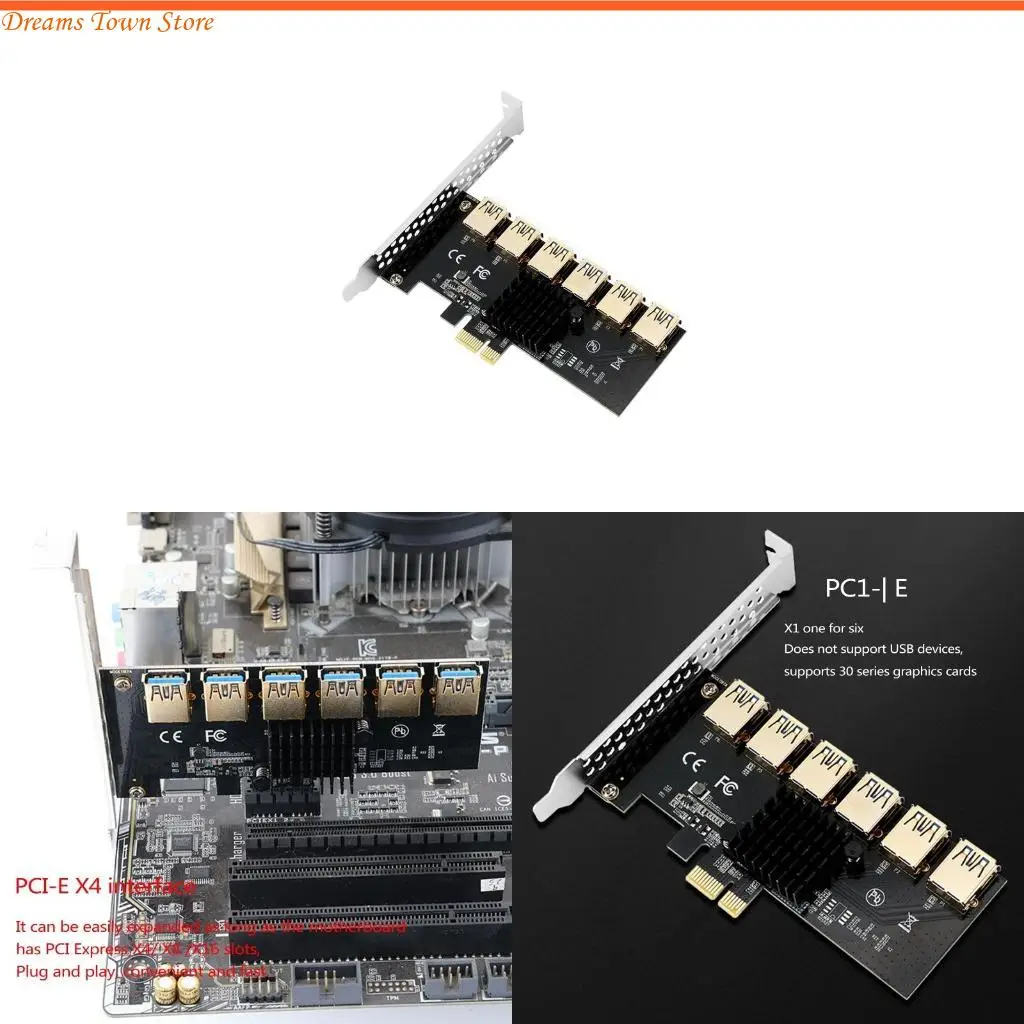 

HX6A PCIE TO PCIE ADAPTER PCI-EXPRESS 1X до 16x 1-6 USB Mining Card Card PCI-E Adapted Adapter Adapter Card