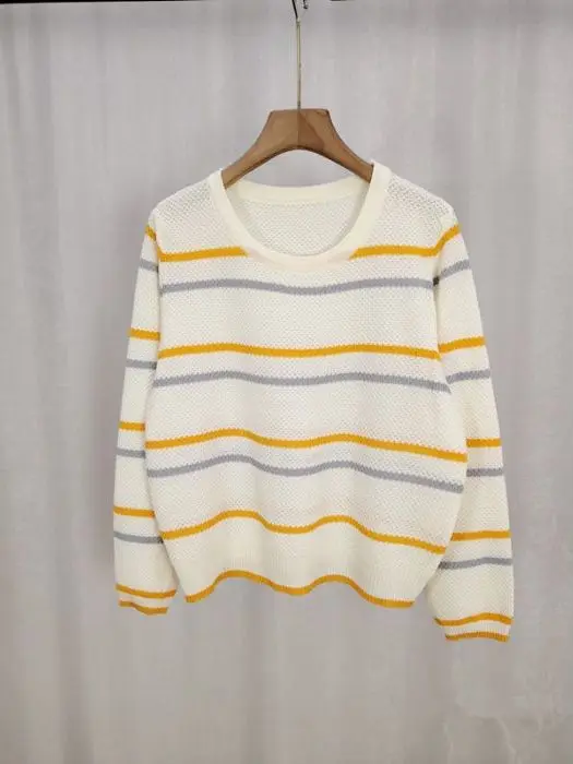 خريف 2025 ملابس تريكو نسائية فضفاضة غير رسمية غير رسمية Ne Long Sve محبوكة للتخسيس مخططة مريحة للترفيه