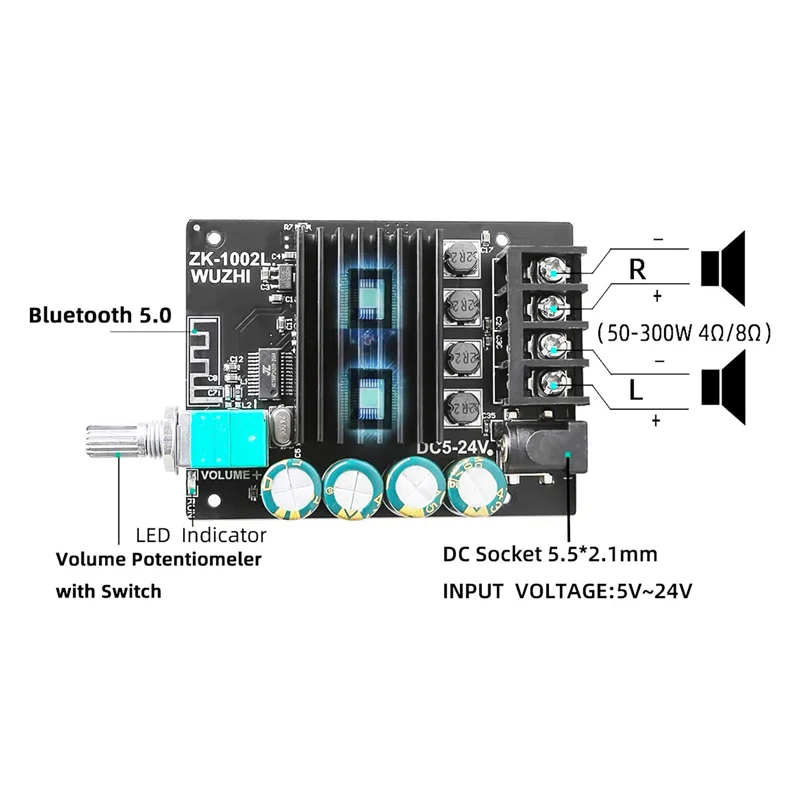 XY-C50L MINI Bluetooth 5.0 amplificateur de puissance numérique Audio sans fil carte stéréo 50Wx2 amplificateur Bluetooth 3.5MM USB-POS