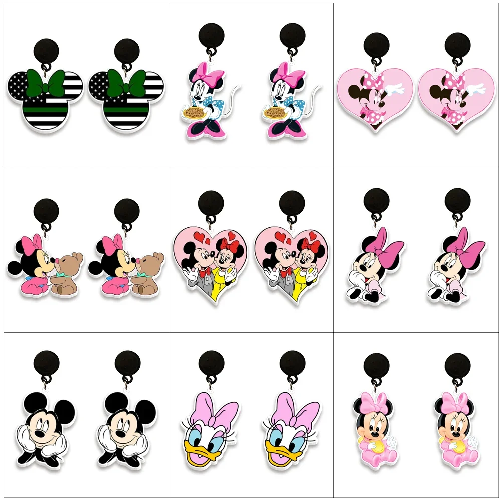 عيد الحب ديزني ميكي ماوس الاكريليك الأسود انخفاض الأقراط الراتنج الايبوكسي اليدوية مجوهرات للنساء