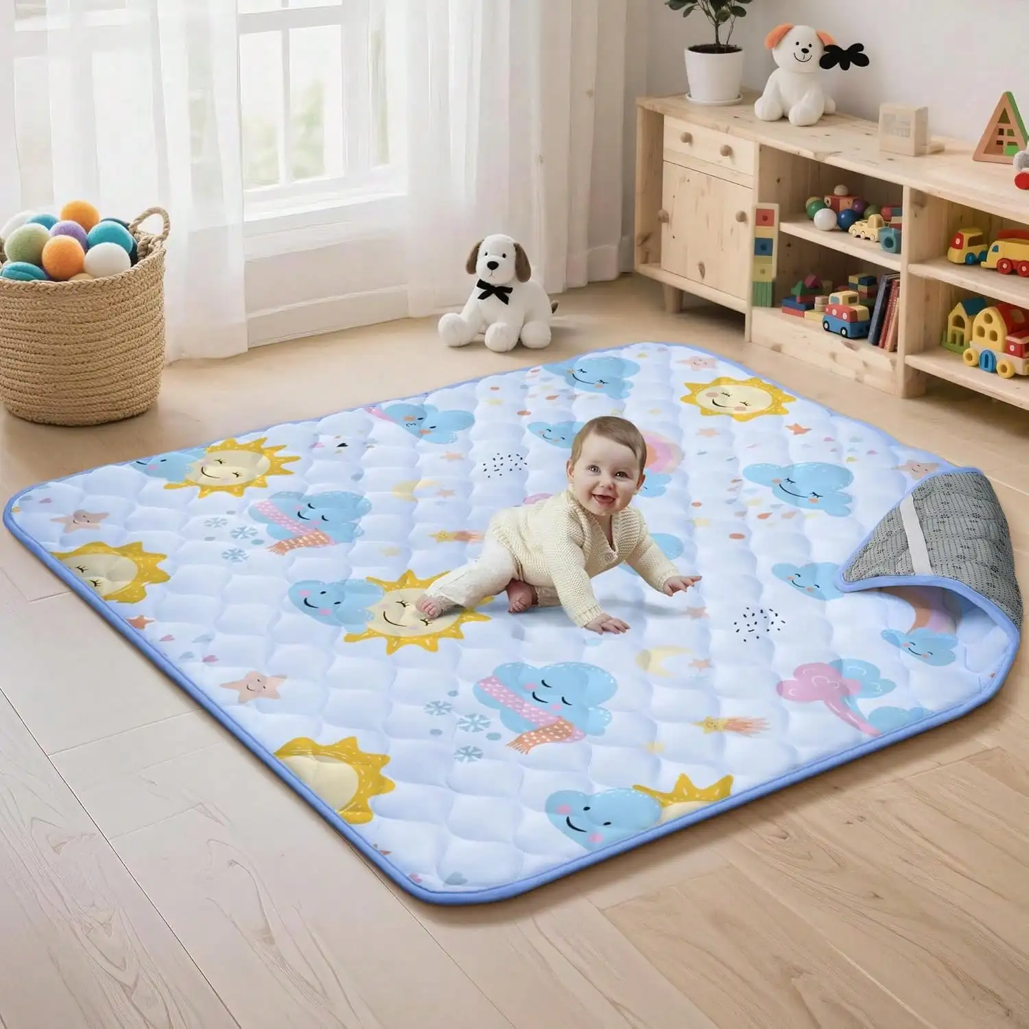

Mat For Floor, 50x50 Playpen Mat, Soft Fabric Thicken Foam Foldable , Washable Non-Slip Carpet