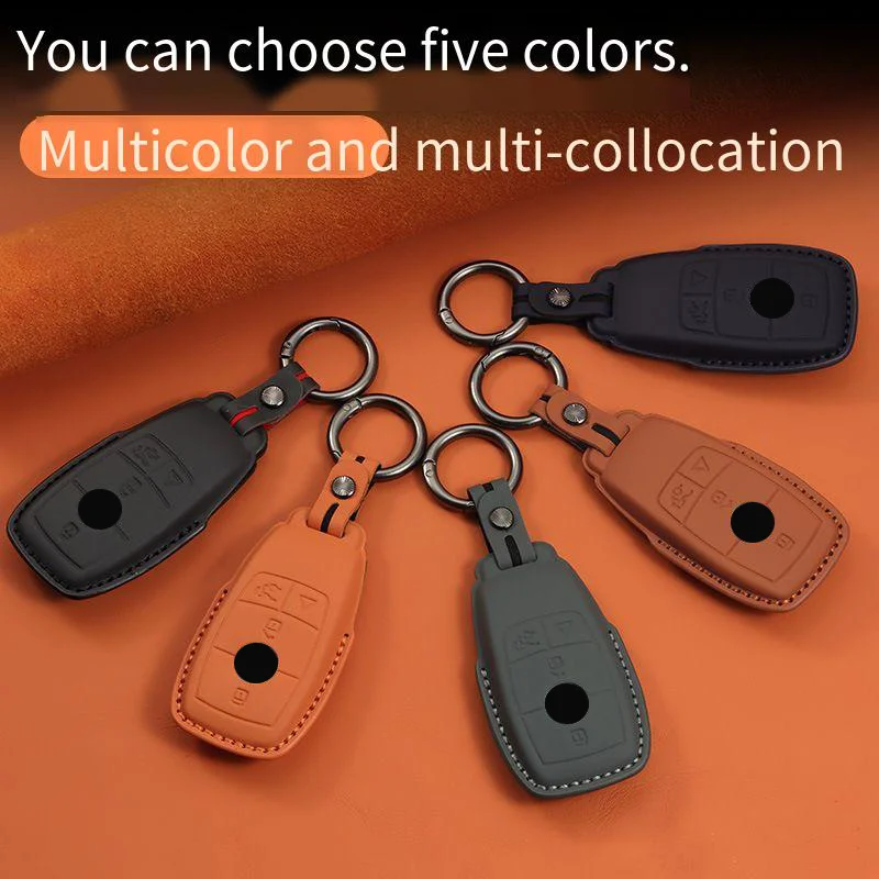 

Genuine Leather 4 Button for Mercedes Benz CLS Cla 2019 A220 E63S AMG E Class GLE 4MATIC E300 E400 W213 Key Case Cover Keychain