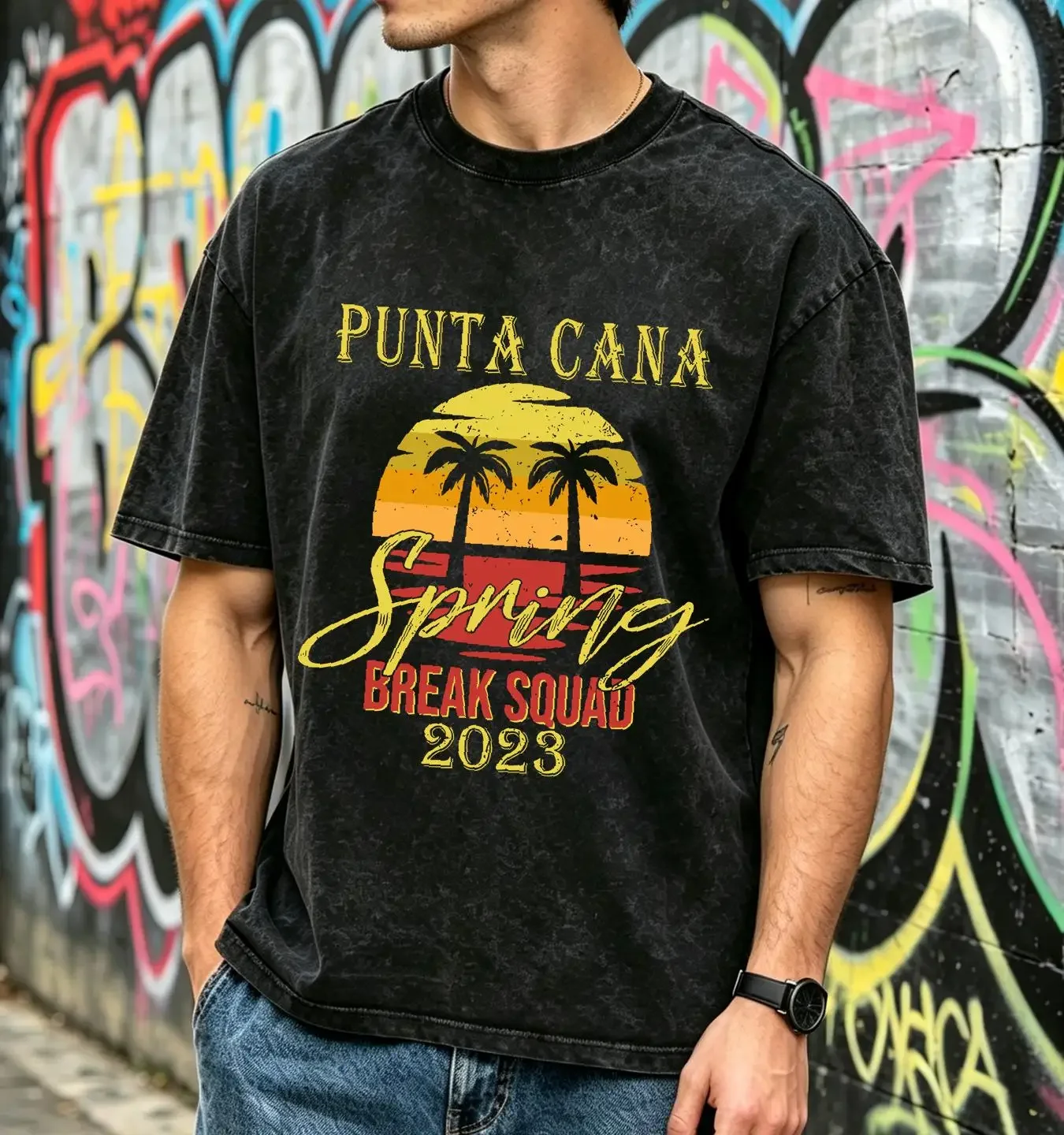 washed T Shirt Spring 2023 Break Squad Punta Cana Vacation Beach unisex long sleeves vintage Washed Breathable Soft Stylish