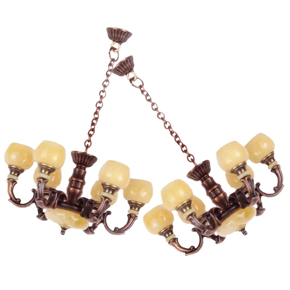 

2 Pcs Dollhouse Chandelier Baby Tiny Ceiling Lamp Accessories Mini Model Furniture Magnet Sand Table DIY Materials Craft