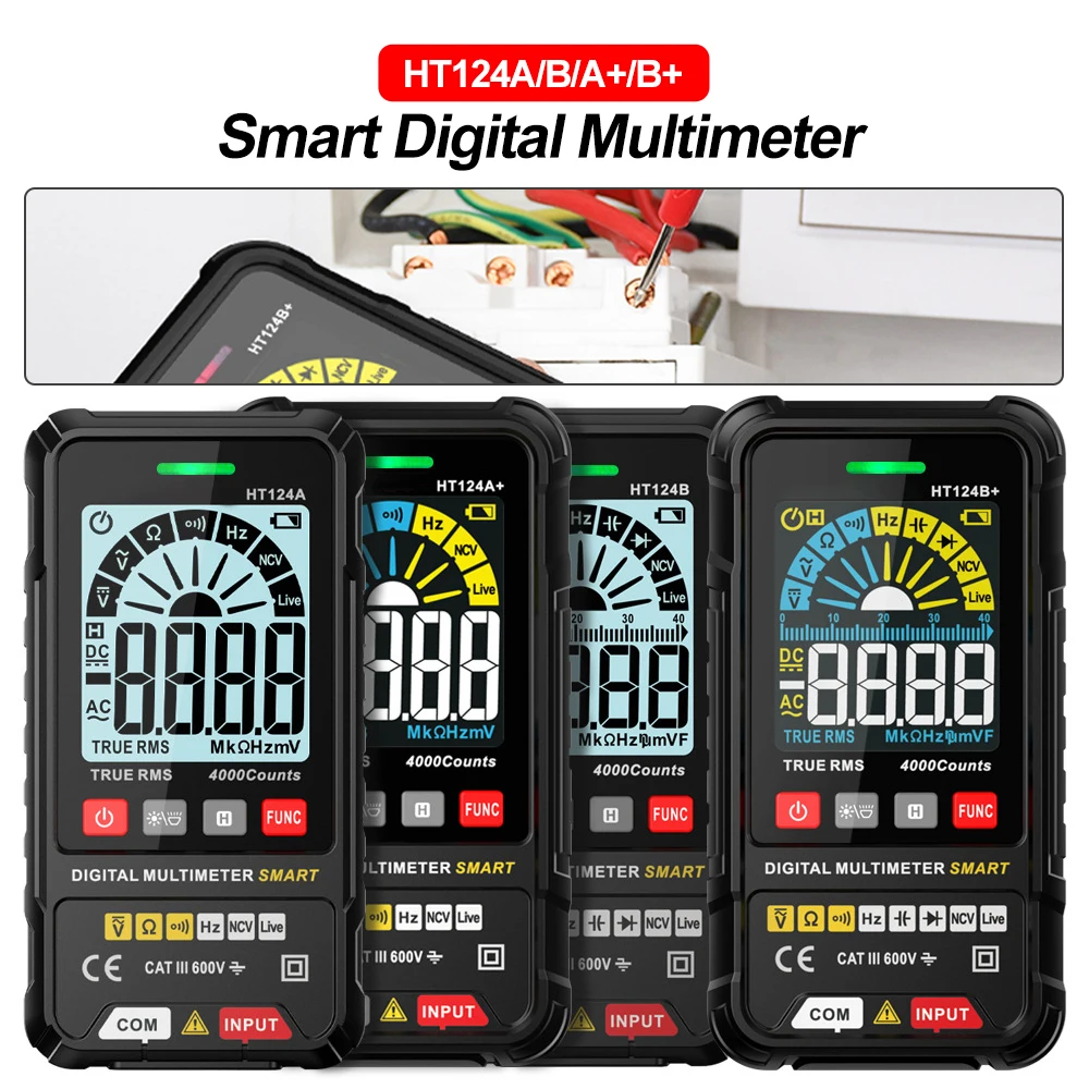 

HT124A HT124A+ HT124B HT124B+ Digital Smart Multimeter 4000 Counts Auto Range Tester Ohm Hz Capacitance RMS AC DC Multitester