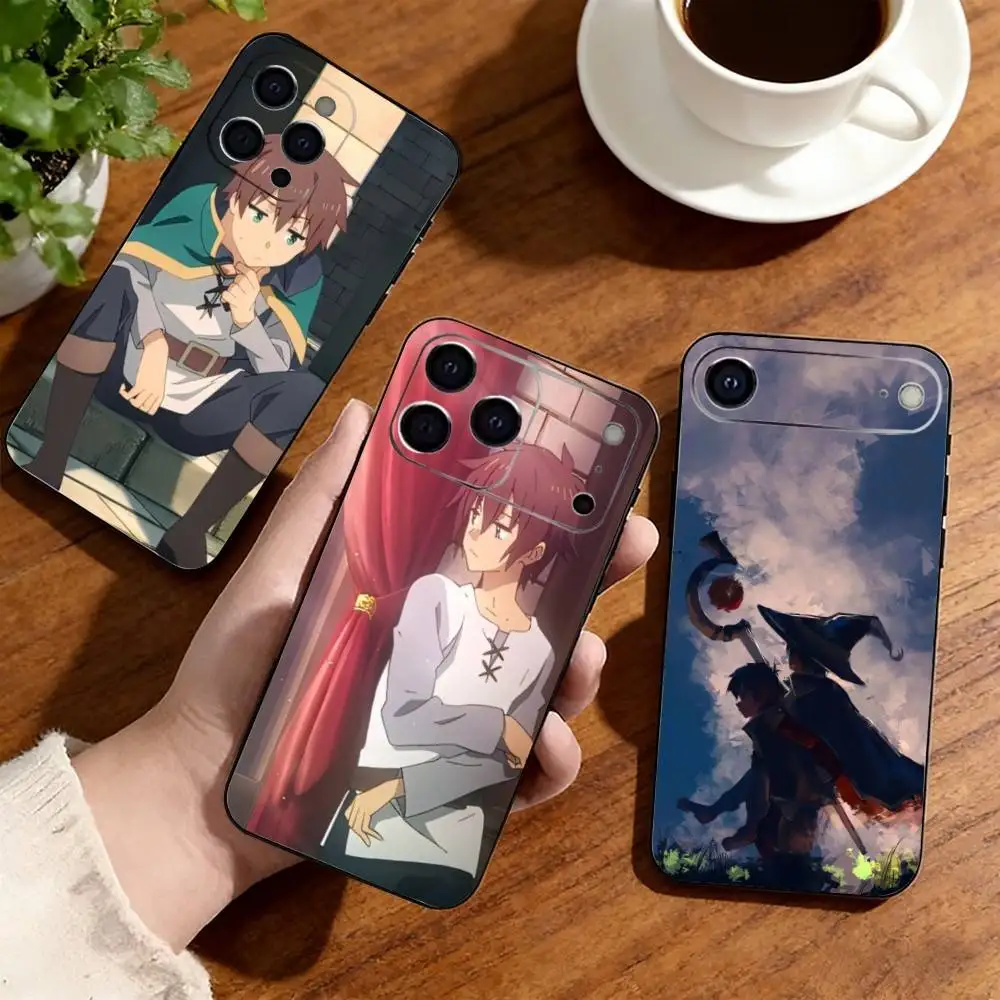 

KonoSuba Kazuma Satou Phone Case For iPhone17,16,15,14,13,12,11 Plus,Pro Soft Silicone Black Cover