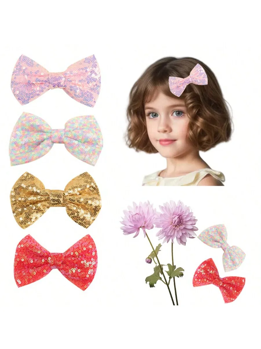 

4pcs Children's Velvet Hair Accessories with Shiny Circular sequins Knots， Christmas hair Costume Decorations Multi-Color