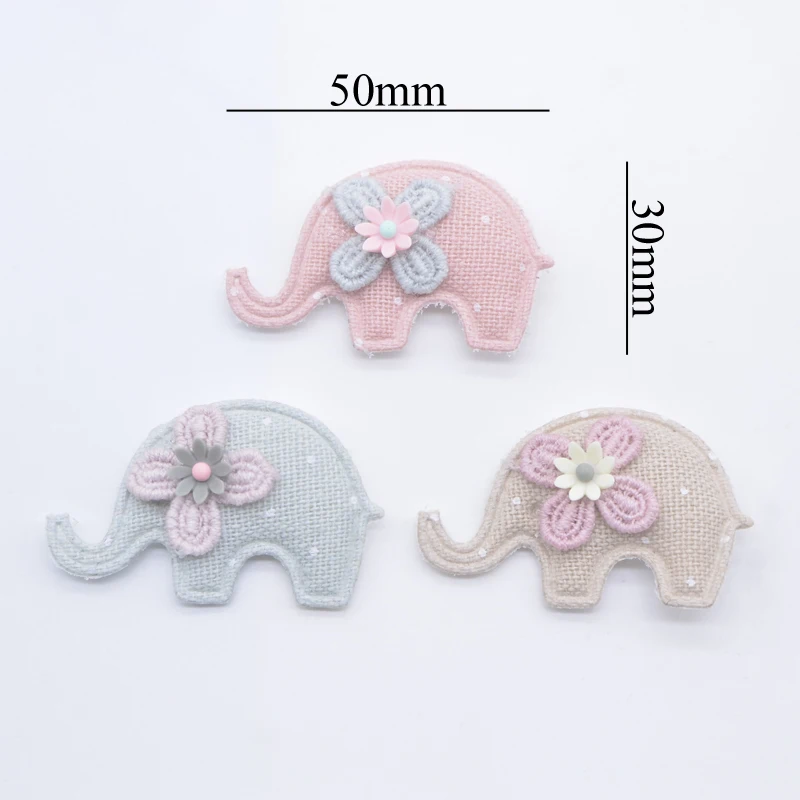 10Pcs 50*30mm Padded Elephant with Resin Flower Appliques for Clothes Hat Leggings Patches DIY Headwear Hair Clips Accessories