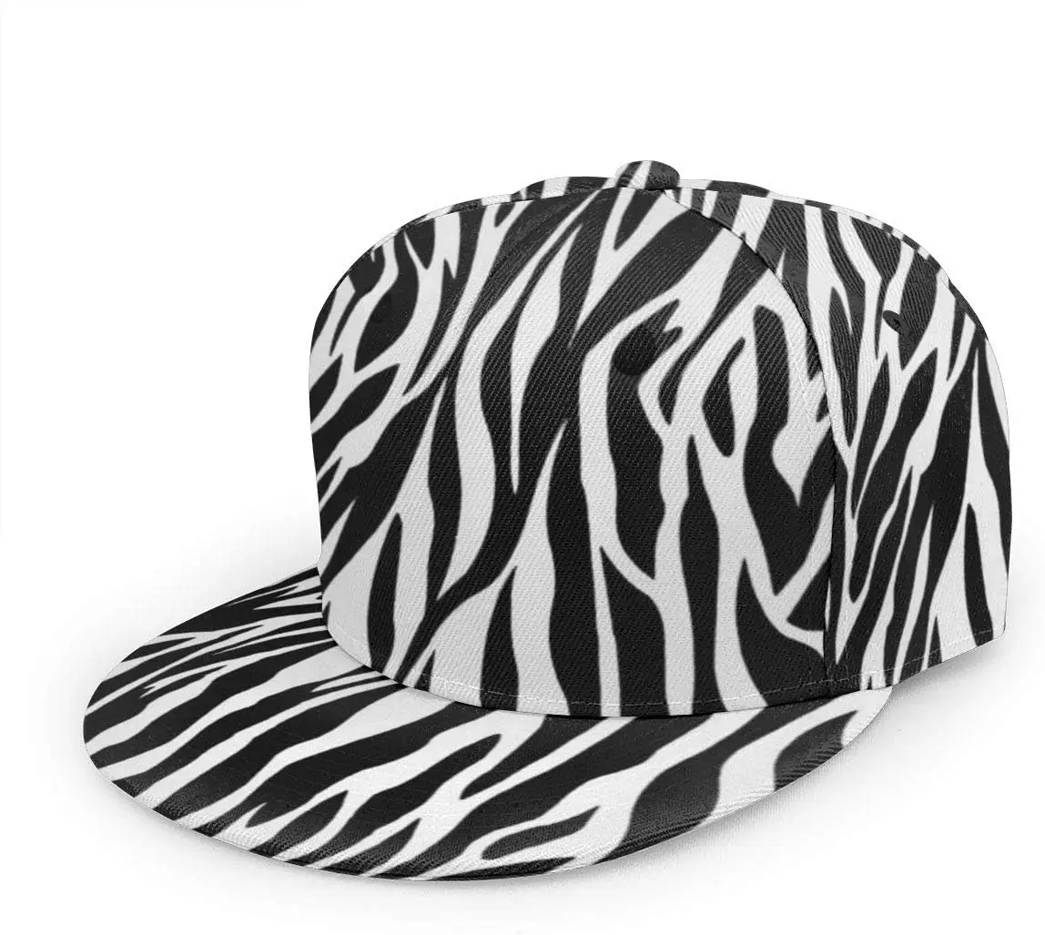 Baseball Cap Men Women - Animal Skins Zebra Print Adjustable 3D Printed Snapback Flat Bill Hip Hop Hat