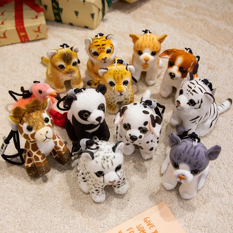 15cm Cute Cartoon Animal Plush Keychain Tiger Dog Panda Cat Leopard Deer Flamingo Plush Keyrings Bag Backpack Plush Pendant