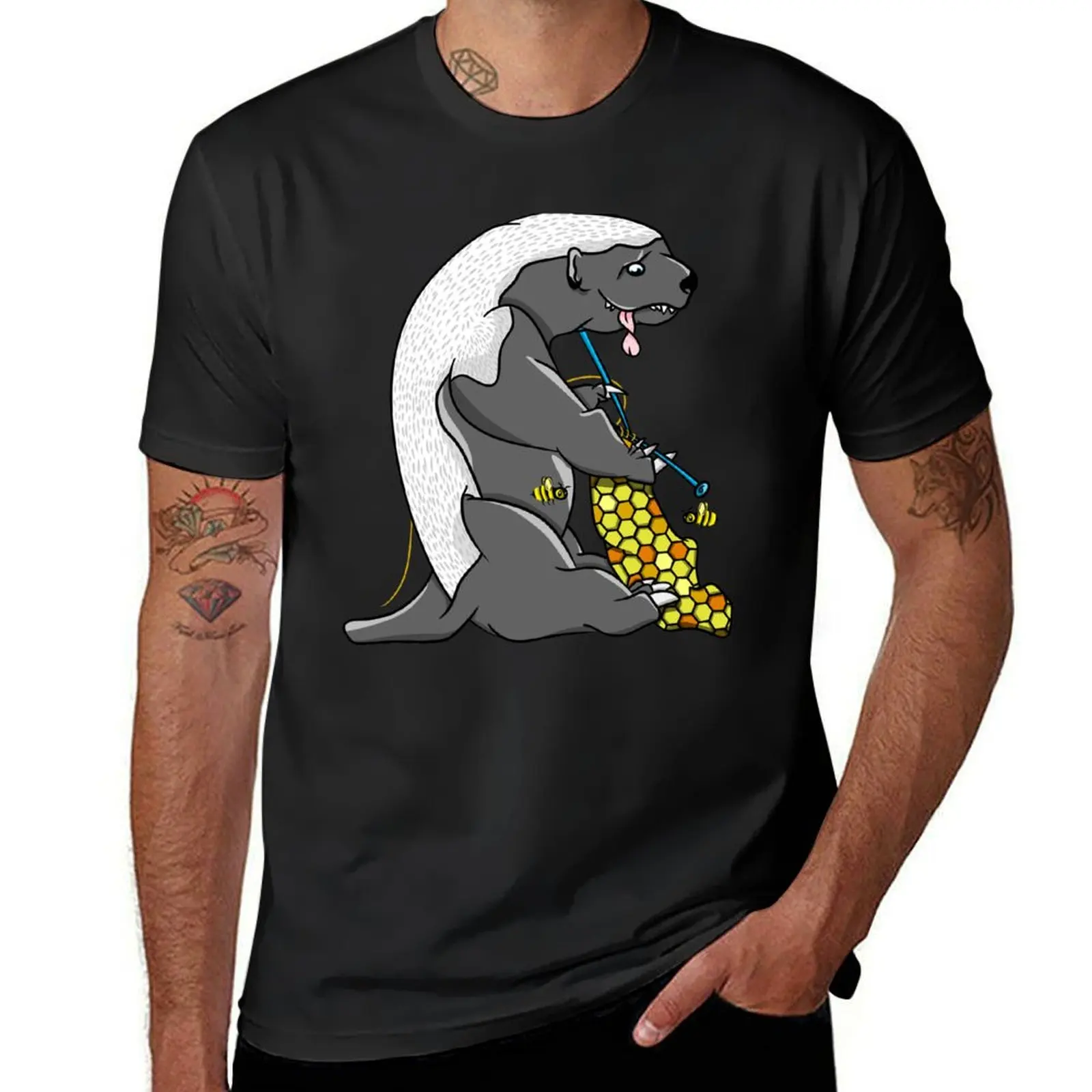 Honey badger knitting T-Shirt funnys tops plain black t shirts men