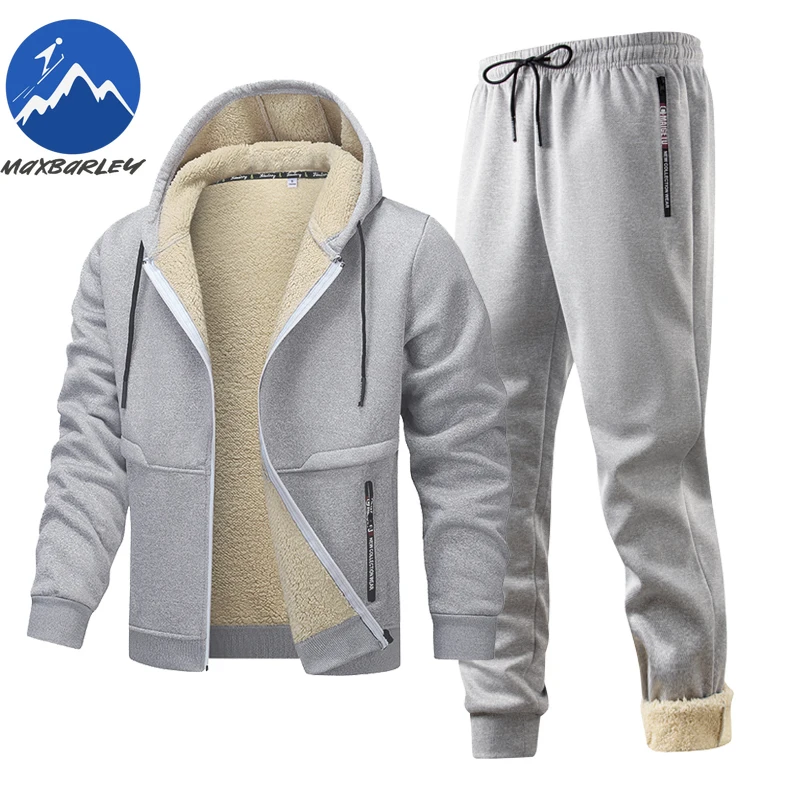 

Maxbarley Men's Winter Sherpa Fleece Hoodie Set 2 Piece Thick Zip Up Jacket Sweatpants Warm Casual Tracksuit Lounge Home Wear