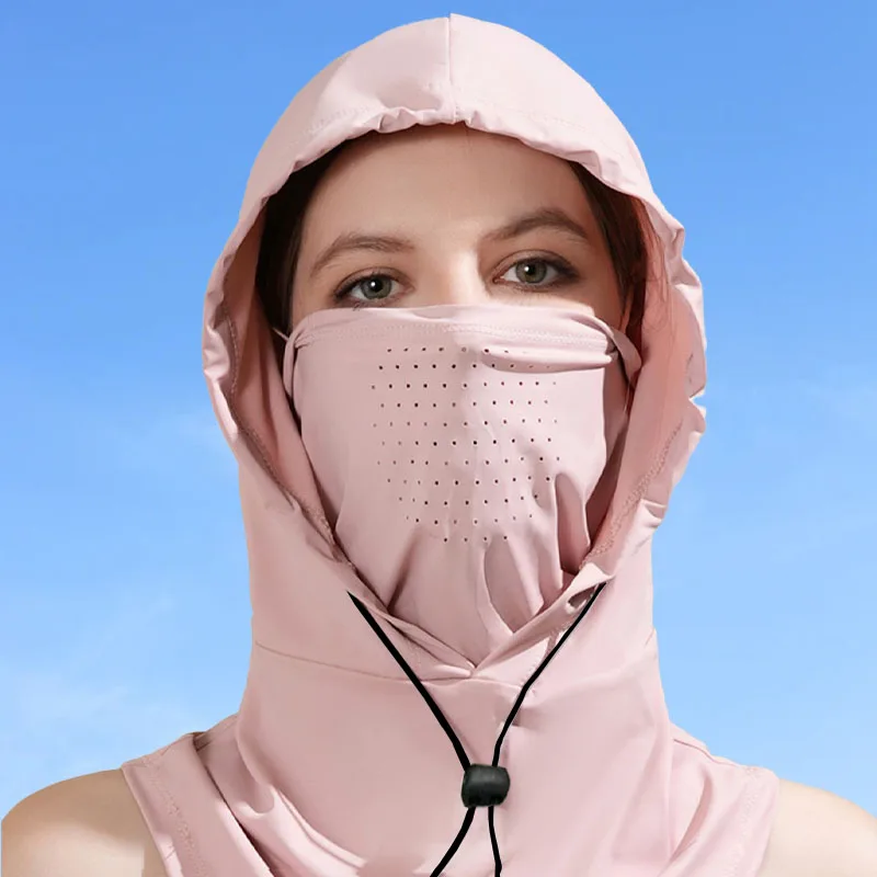 قناع وجه من الحرير الجليدي، قناع وجه كامل، غطاء لركوب الدراجات في الصيف في الهواء الطلق، قبعة حماية للرأس والرقبة، قبعة جيني للوجه، قبعة الشمس #3