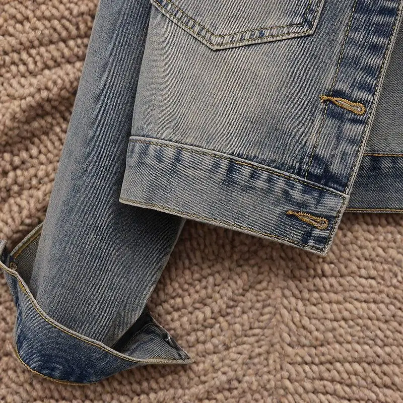 Denim Coats Women Short Coat Casual Loose Turn Down Collar Y2k Streetwear Jackets Work Regular Elegant Splice Jacket 2025